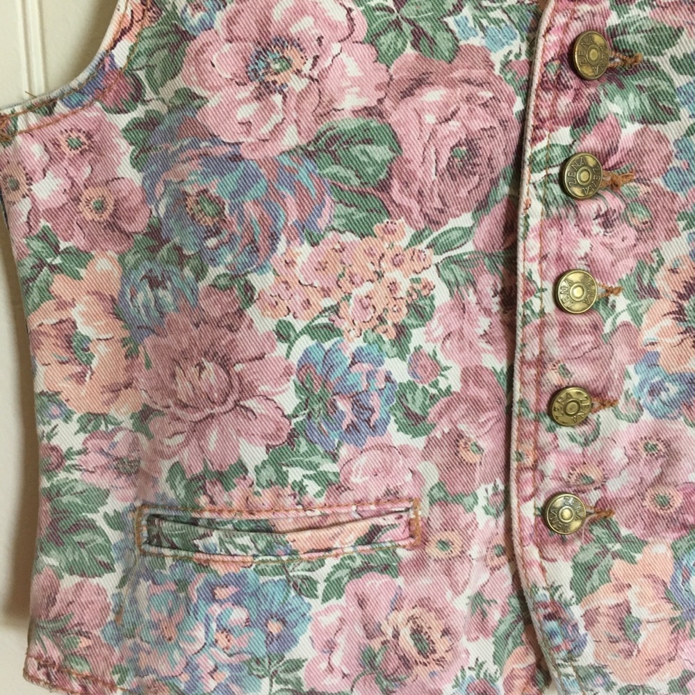 Zena vintage floral print denim vest cottagecore grandmacore sz small/medium EUC - Picture 6 of 7